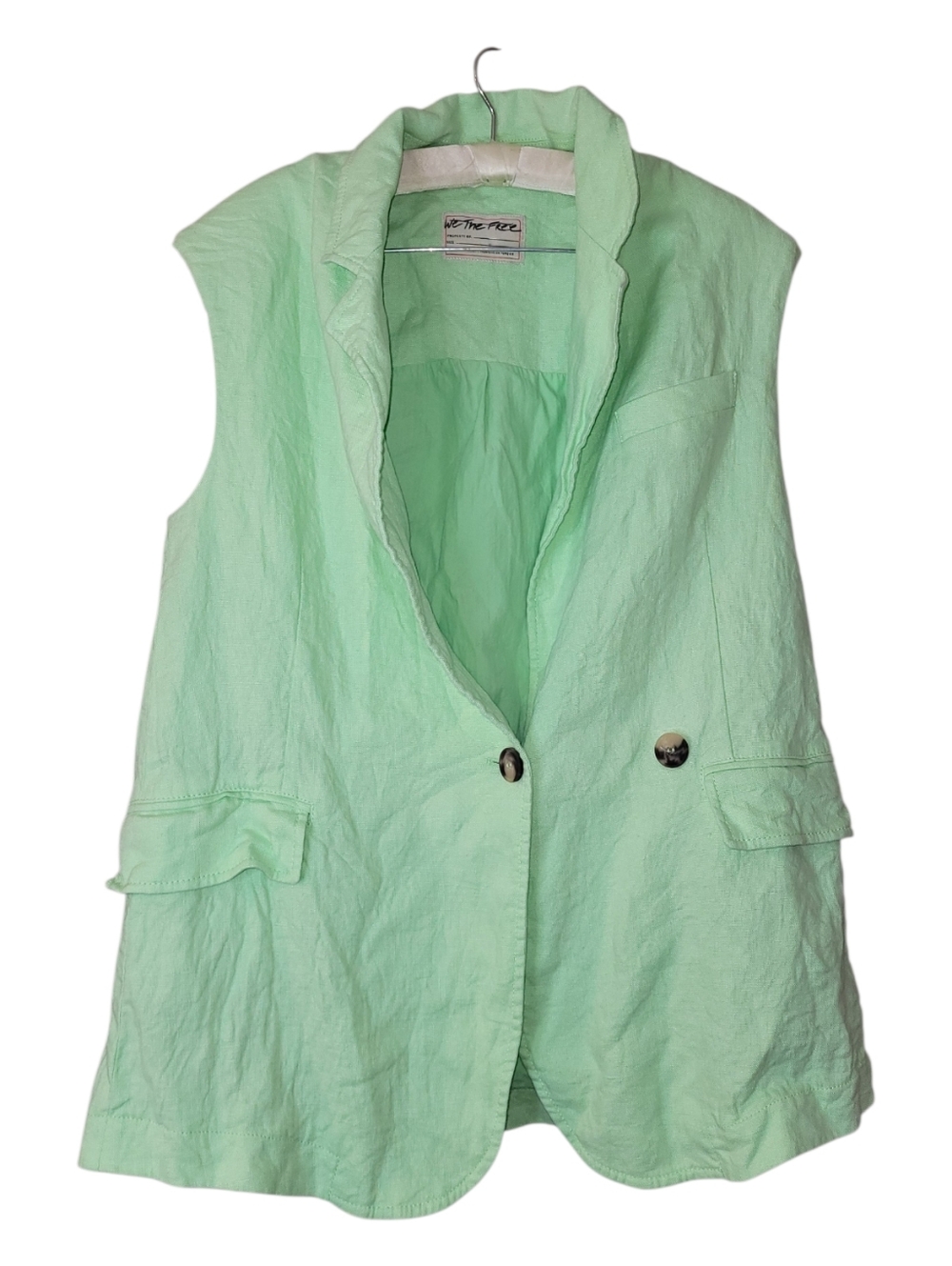 We The Free Lime Green LINEN Oversized Vest S Boho Colorful Hippie